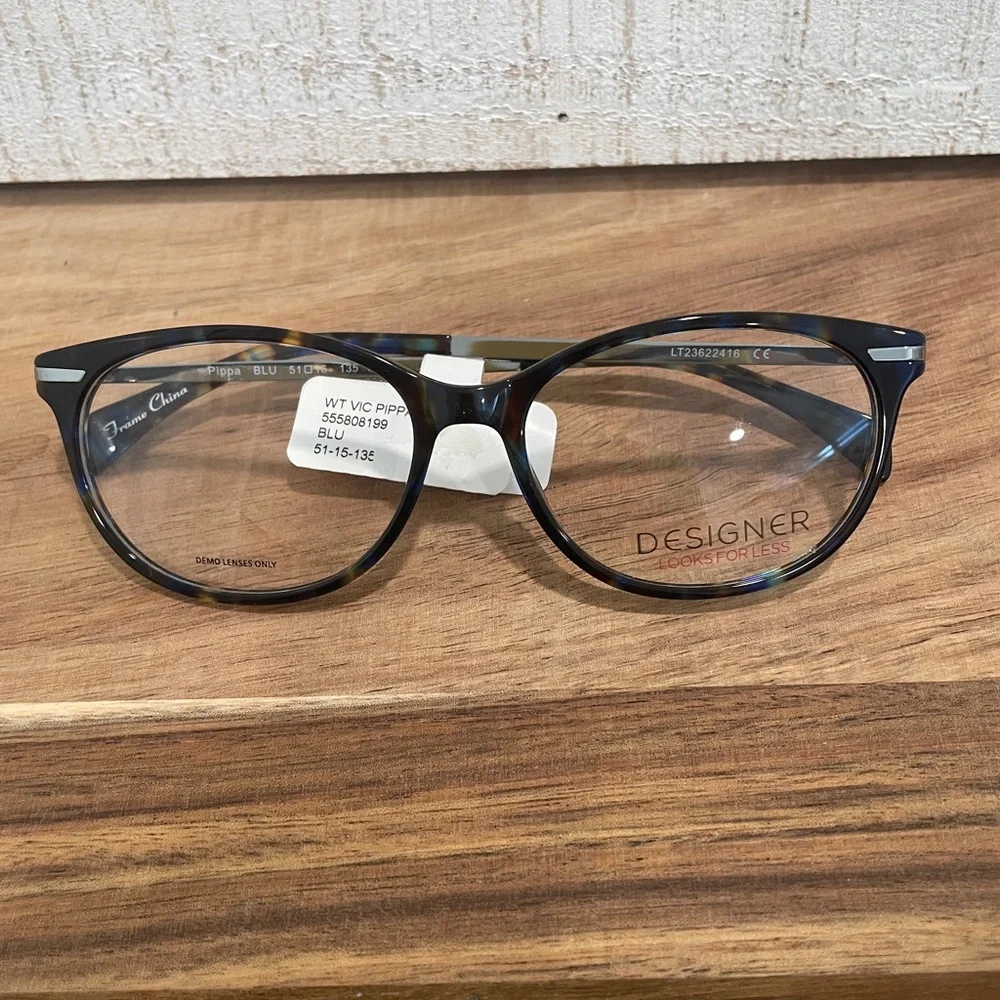 Designer Look WT VIC Pippa Blue Tortoise Square Semi Cat FRAMES 51-15-135 (NWT)